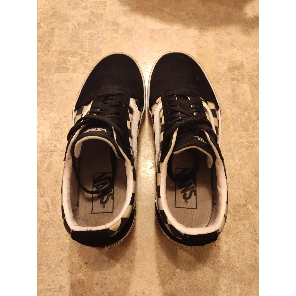 Vans Women's Off the Wall Black Cream Checkerboard Lace Up Canvas Shoes -Size 7